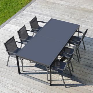 Table exterieur aluminium, table jardin aluminium verre extensible