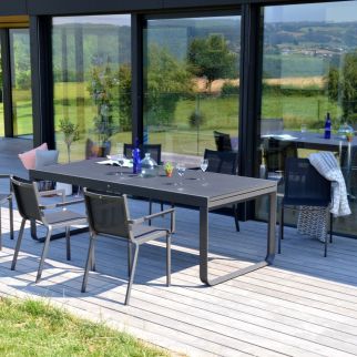 Table exterieur aluminium, table jardin aluminium verre extensible