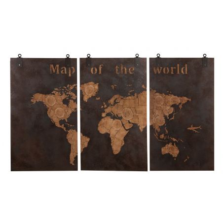 Triptyque carte du monde en bois L 210cm