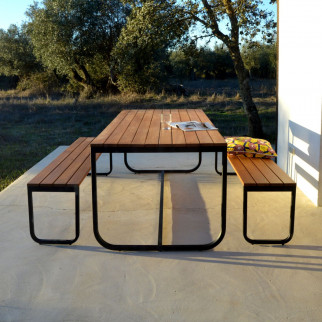 table de jardin bois avec bancs