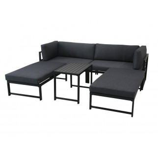 Set canapé modulable MARIA - 2 fauteuils bas, 2 bancs, 1 table - alu