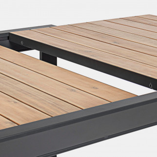Table jardin aluminium imitation bois, table de jardin avec rallonge