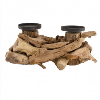 Bougeoir en bois flotté L32 X H14 cm