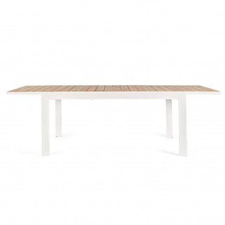 Table jardin aluminium imitation bois, table de jardin avec rallonge