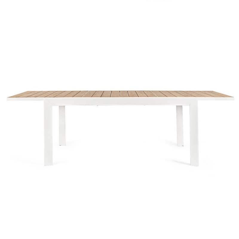 Table jardin aluminium imitation bois, table de jardin avec rallonge