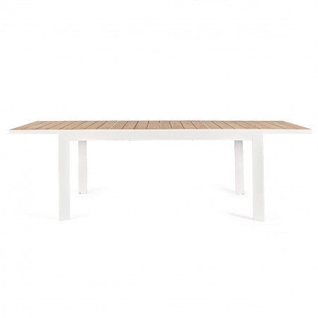 Table jardin aluminium imitation bois, table de jardin avec rallonge