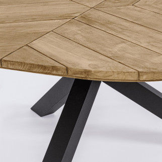 Table ronde de jardin teck, table ronde bois extérieur - design