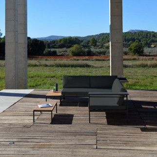 Set modulable CUBA - 2 canapés + 2 tables | acier - acacia
