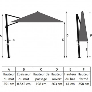 Parasol déporté 3 X 3m - Challenger T2 MC3