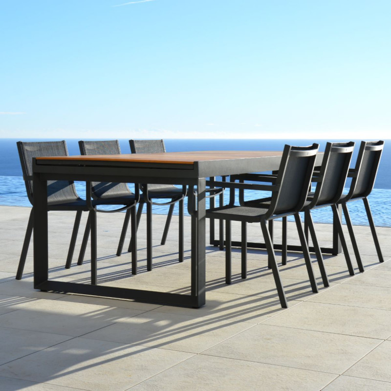 Table de jardin extensible en aluminium 12 places et 6 chaises