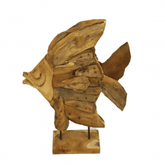 Sculpture en teck poisson sur pied