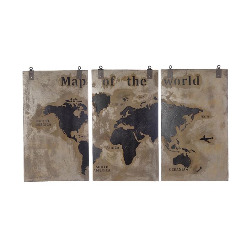 Triptyque Carte Du Monde Gravé En Bois L 210 Cm