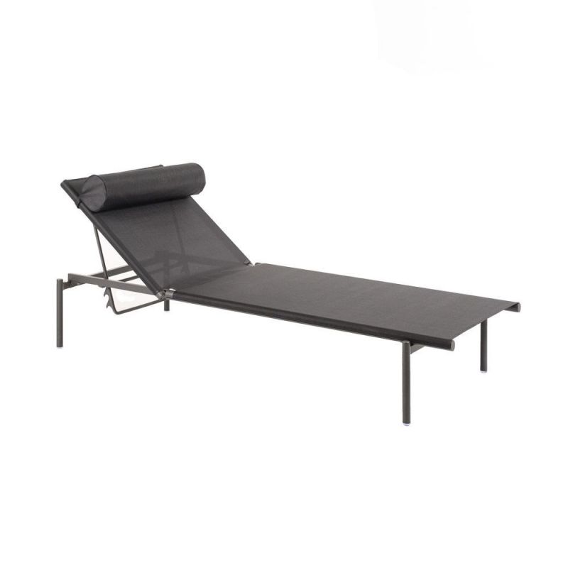 Bain de soleil transat avec coussin, chaise longue aluminium textilene