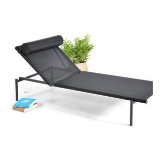 Bain de soleil transat avec coussin, chaise longue aluminium textilene