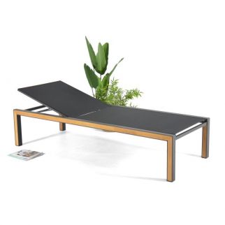 Chaise longue aluminium avec inserts teck PAROS - 200 X 79 X 42 cm