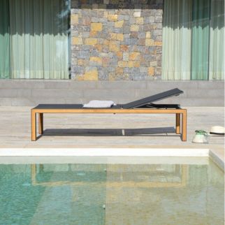 Chaise longue aluminium avec inserts teck PAROS - 200 X 79 X 42 cm